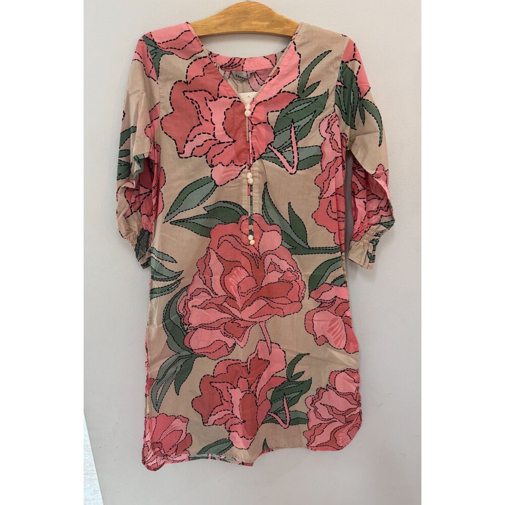 Sapphire Stitched Lawn Tunic Dress Small Pink Floral Boho NWT